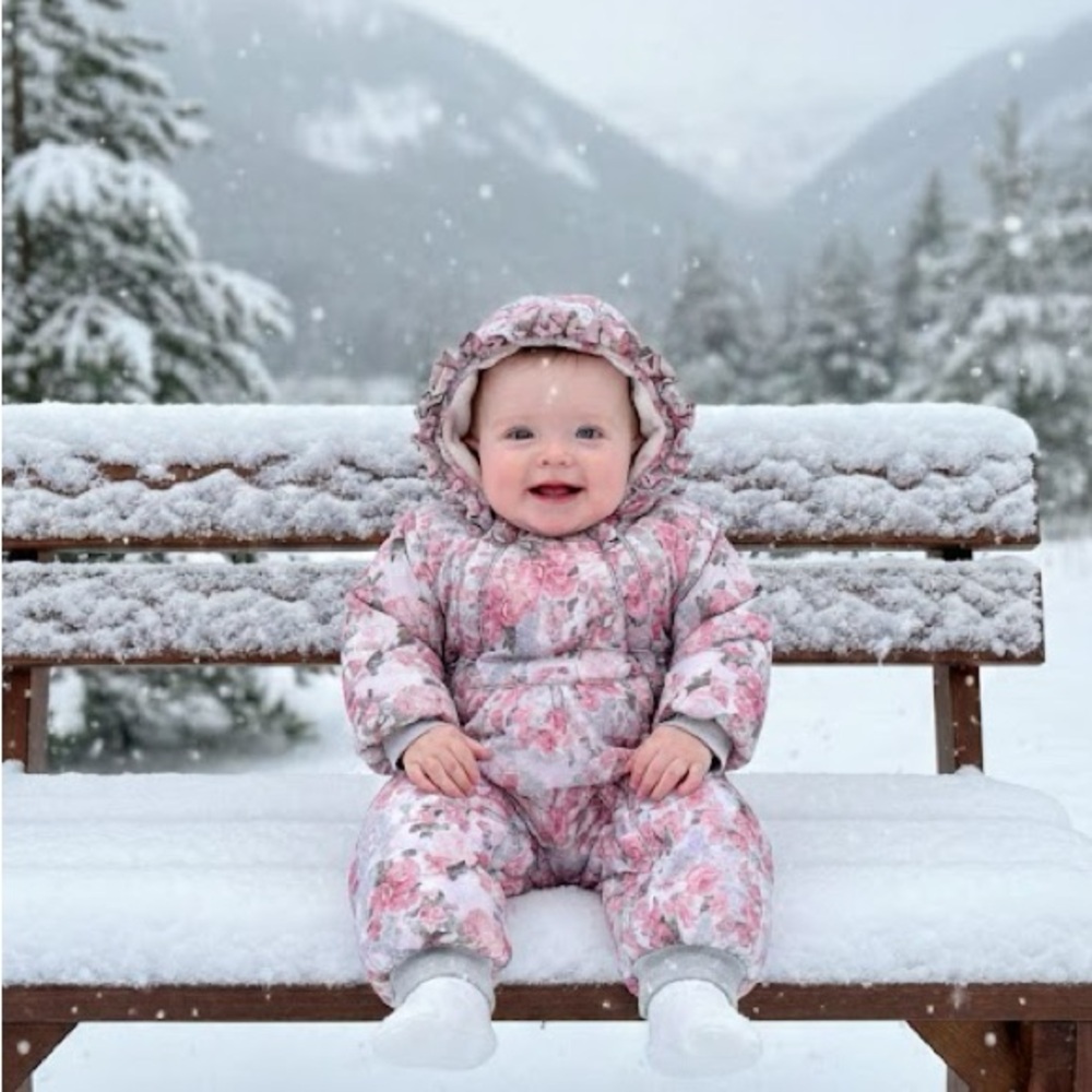 Aletta Kids Snow Wear Girls Snow Suit Pink Flowers Print, Size 18 months
